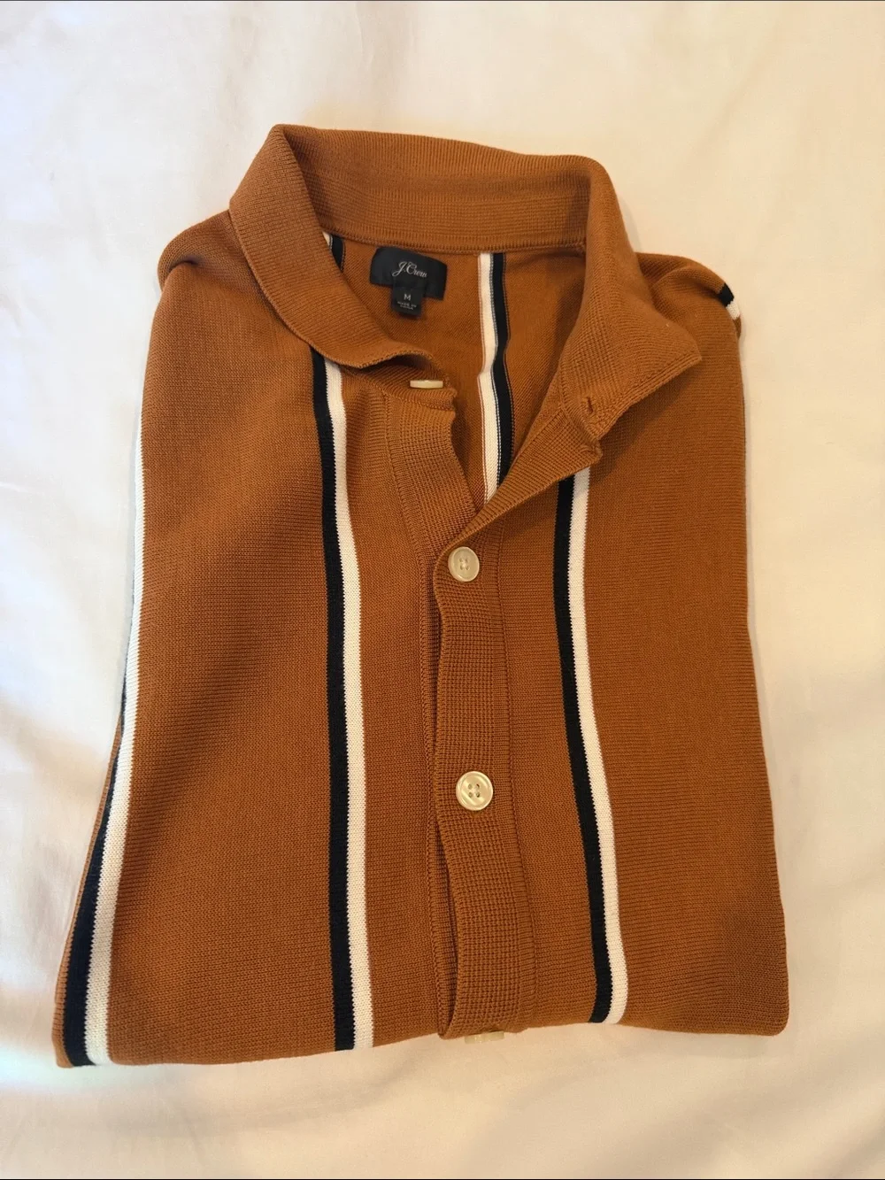 J. Crew Men's Rust and Black Vertical Stripe Short-Sleeve Button-Down Shirt